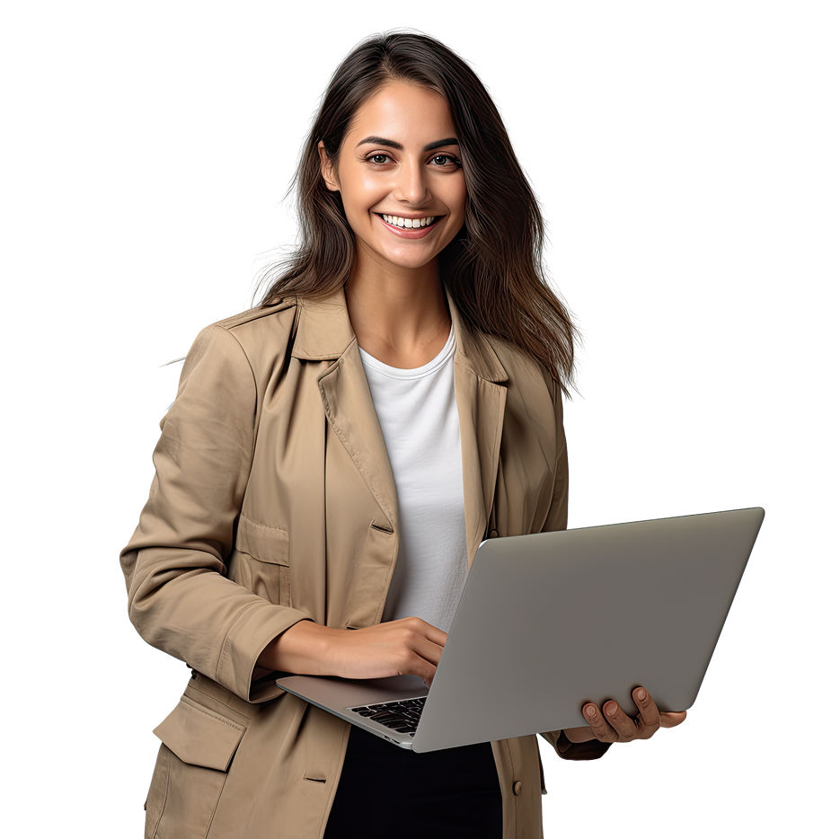 Lächelnde Frau arbeitet am Laptop